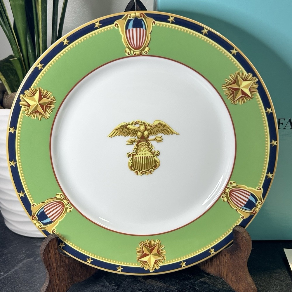 NEW 1993 Tiffany & Co 200th Anniversary US Capitol Green & Gold 8" Plate W Box - Picture 2 of 12